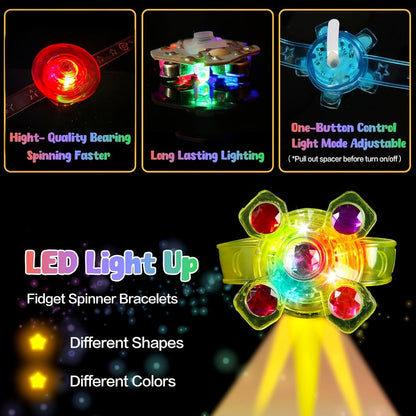Party Favors LED Fidget-Spinner Wristbands in 12- or 30-Piece Packs for Glow-Themed Events