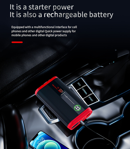 Lithium Jump Starter 3000A 8000mAh 12V Battery Pack USB-C Recharge Round LED Display for 6.0L Diesel 8.0L Gas Engines Compact Portable Emergency Booster