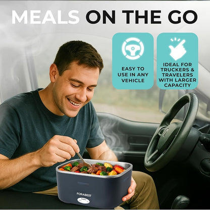 Electric Lunch Box Portable Food Warmer 60oz, 110V Home & 12V/24V Car Heated Meal Container, Stainless Steel