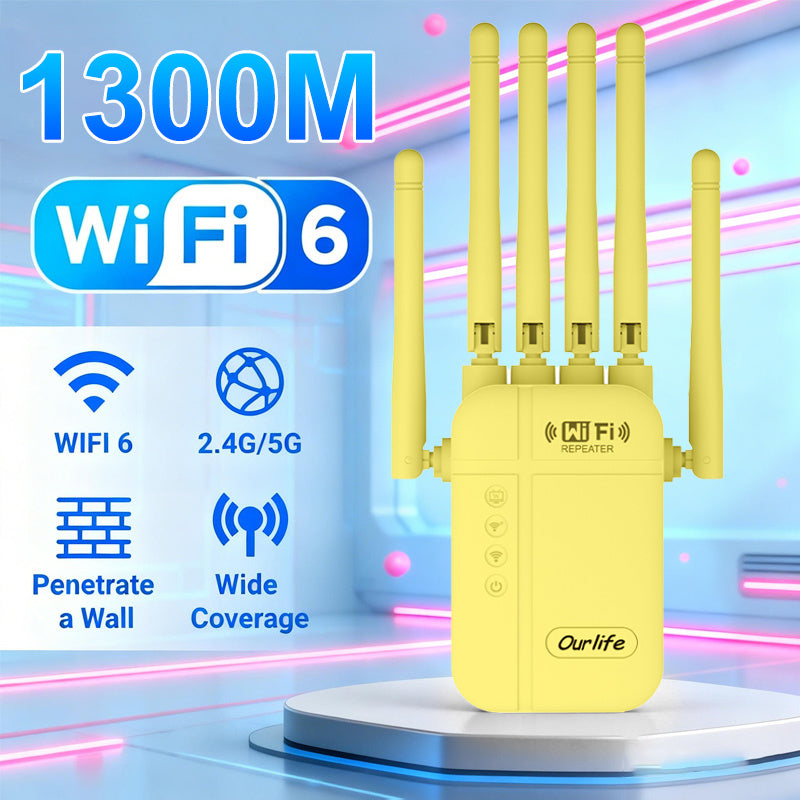 WiFi Range Extender Ourlife 1300Mbps Dual-Band 2.4/5GHz with Six Antennas and Five Color Configurations