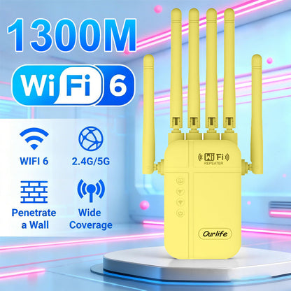 WiFi Range Extender Ourlife 1300Mbps Dual-Band 2.4/5GHz with Six Antennas and Five Color Configurations