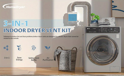 Indoor Electric Dryer Vent Kit with Lint Trap Box, Stainless Steel Screen, Six Filters and Vent Hose