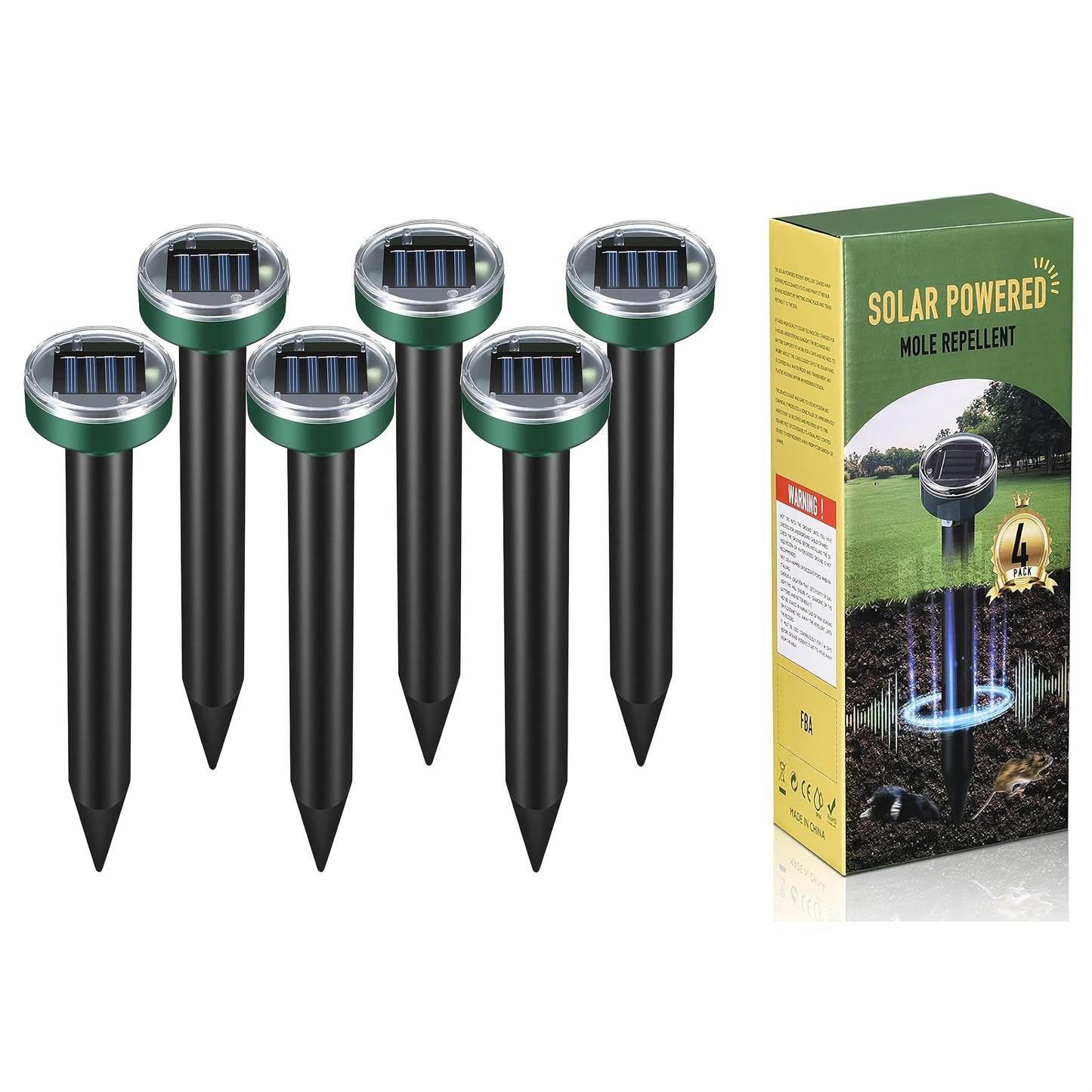 Solar Ultrasonic Pest Repeller Outdoor Waterproof Rodent Repellent Stake for Yard Garden Farm Mole Snake Skunk Dog Deterrent Device IP44 2/4/6/10 Pack