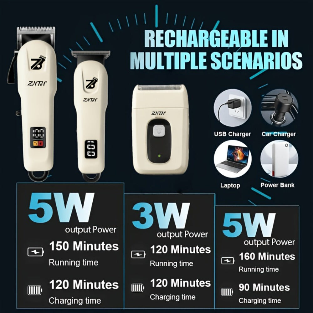 Professional Hair Clipper Kit 9-in-1 Trimmer for Haircut Bald Head Shaving LCD Display USB Fast Charge Long Battery Stainless Steel Blade 4 Guide Combs for Home Barbershop