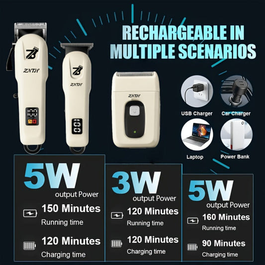 Professional Hair Clipper Kit 9-in-1 Trimmer for Haircut Bald Head Shaving LCD Display USB Fast Charge Long Battery Stainless Steel Blade 4 Guide Combs for Home Barbershop