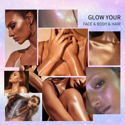 Body Glitter Spray Shimmer extended-wear Lightweight Non Greasy Luminous Radiant Glow for Body Face Hair Women Festival Party Everyday