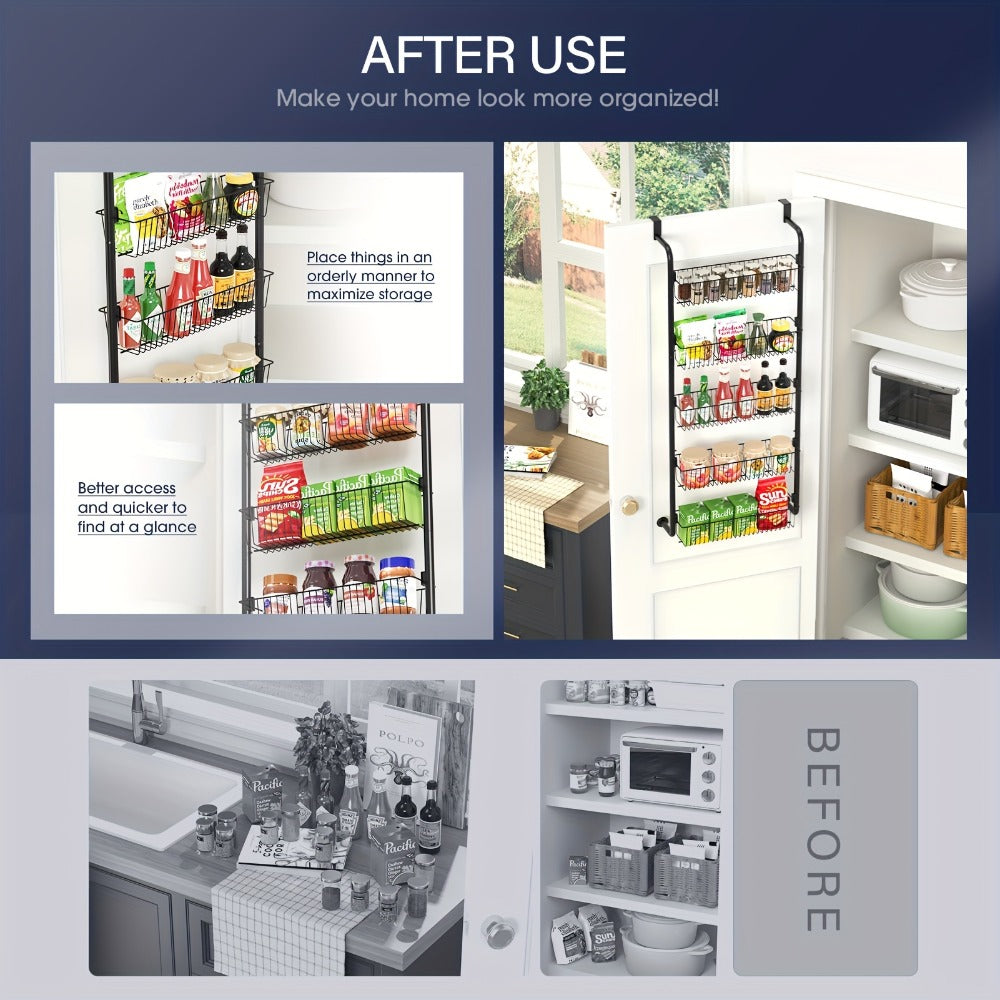 Over The Door Organizer - Multi-Layer Pantry Storage Rack for Kitchen Bathroom Laundry Room, Space Saving Door Hanging Shelf