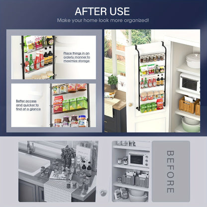 Over The Door Organizer - Multi-Layer Pantry Storage Rack for Kitchen Bathroom Laundry Room, Space Saving Door Hanging Shelf