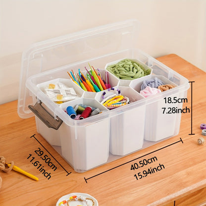 17-Quart Clear Storage Box with Six Removable Insert Bins, Latching Lid and Side Carry Handles