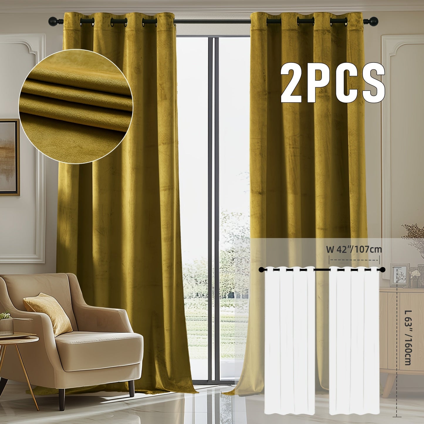 Velvet Room Darkening Curtains 2 Panels | Grommet Top Thermal Insulated Soundproof Blackout Curtains for Living Room Bedroom, Soft Solid Color Vintage Window Drapes