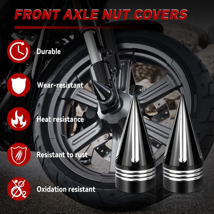 CNC Spike Motorcycle Front Axle Nut Covers Caps 3.6" – Fits Harley Touring Street Glide Road King Electra Glide Tri Glide 2008-Later, Black & Silvery