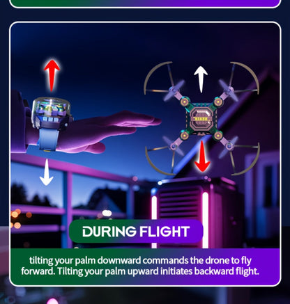 Watch-Controlled Mini RC Drone with Two Rechargeable Batteries in Blue, Green or Black for Indoor Flight