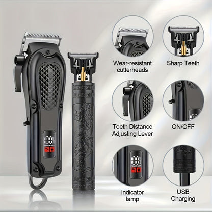 2-Piece Hair Clipper Set with Full-Size Clipper, Detail Trimmer, Guide Combs and USB Charging Accessories