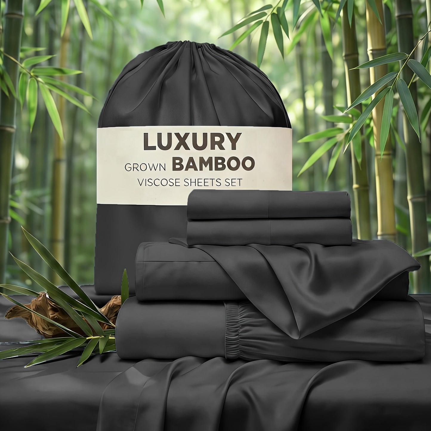 Bed Sheet Set 4-Piece Bamboo-Derived Rayon with Deep-Pocket Fitted Sheet in Twin, Full, Queen and King Sizes