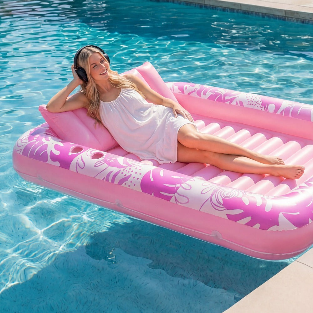 Hot Pink Inflatable Pool Float Tanning Bed with Open Center, Ribbed Base and Large or X-Large Sizes