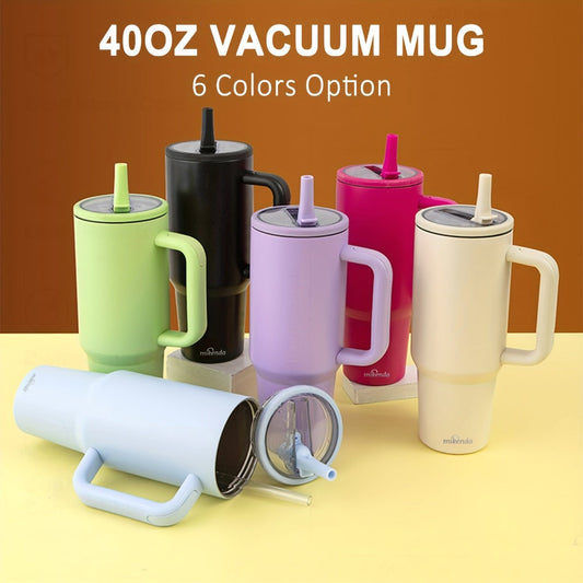 Insulated Tumbler, 40oz Stainless Steel Travel Cup with Lid, Foldable Straw and Six Color Options