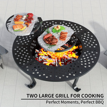 Fire Pit 43 Inch with 2 Cooking Grills & Lid Outdoor Wood Burning Firepit Round Metal Table for Backyard Patio Garden Camping Bonfire