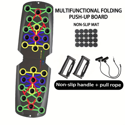 Color-Coded Push-Up Board with Resistance Bands and Pull Ropes for Multi-Position Home Training