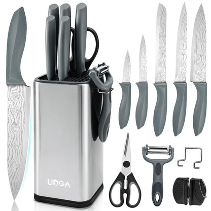 Stainless Steel Kitchen Knife Set Chef Knife Damascus Black Knife Block for Home Cooking, Dining and Outdoor Meals