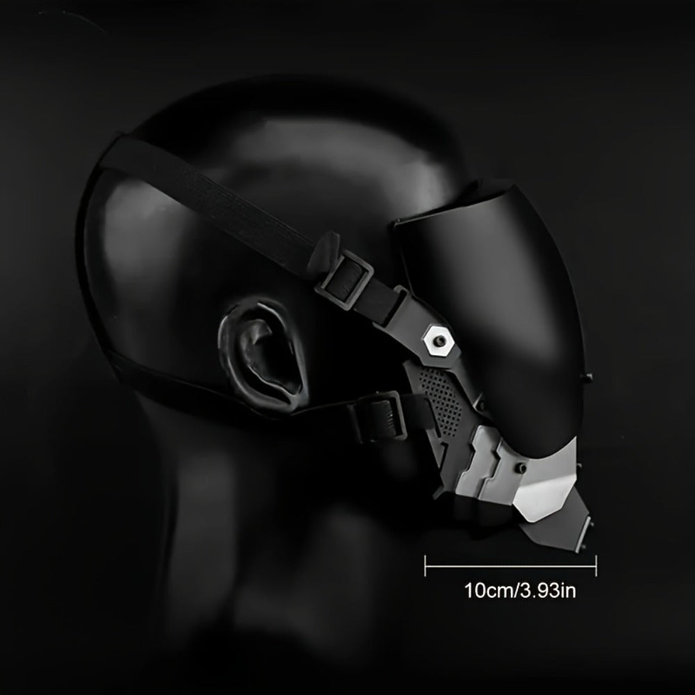 Black Reflective Cyberpunk Costume Mask with Full-Face Visor and Detachable Mechanical Lower Panel