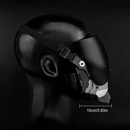 Black Reflective Cyberpunk Costume Mask with Full-Face Visor and Detachable Mechanical Lower Panel