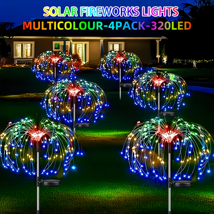 Solar Garden Lights Firework Stakes with 240-640 LEDs, 8 Modes, 4/8 Packs and Three Light Colors