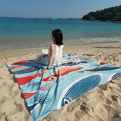 Printed Beach Mat with 19 Exact Size-and-Pattern Options, 198 x 205cm to 275 x 305cm with Stakes and Pouch