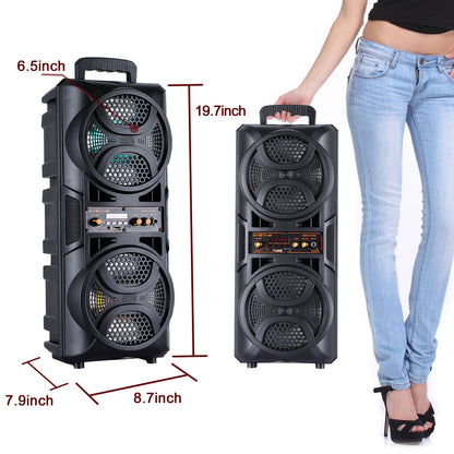 Portable PA Speaker Dual-Woofer RGB Karaoke System with 1800mAh Battery, Wired Mic and Remote