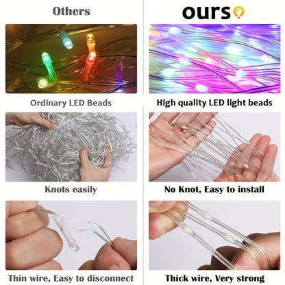Christmas Tree Waterfall Fairy Lights 200 LED with Star Top Decoration, 8 Lighting Modes — Battery, Solar & USB Powered Indoor Outdoor Colorful Cascading Holiday Light Strip
