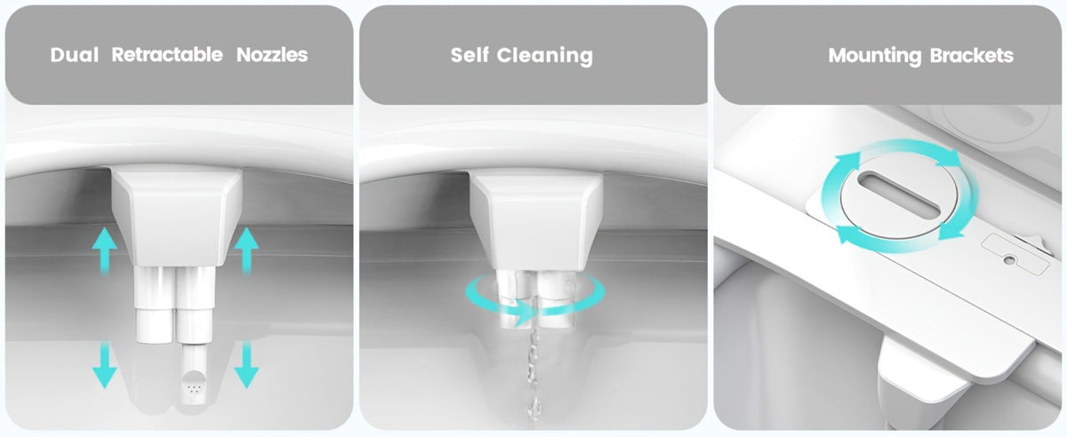 Bidet Attachment for Toilet - Dual Retractable Nozzle Non-Electric Self-Cleaning Fresh Water Bidet Sprayer