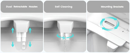 Bidet Attachment for Toilet - Dual Retractable Nozzle Non-Electric Self-Cleaning Fresh Water Bidet Sprayer