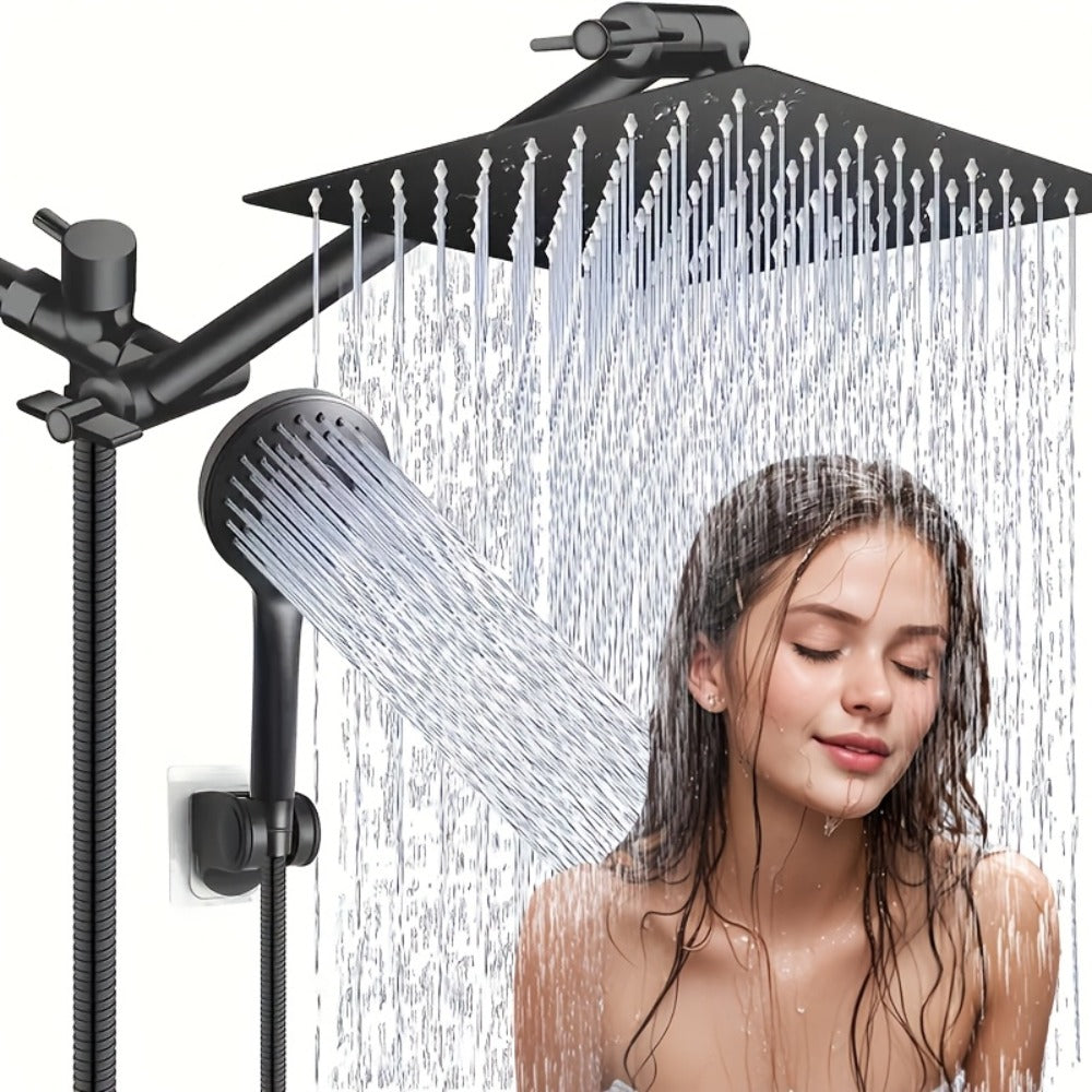 Rainfall and Handheld Shower Combo with 8-Inch Square Head, 11-Inch Extension Arm and Chrome Finish