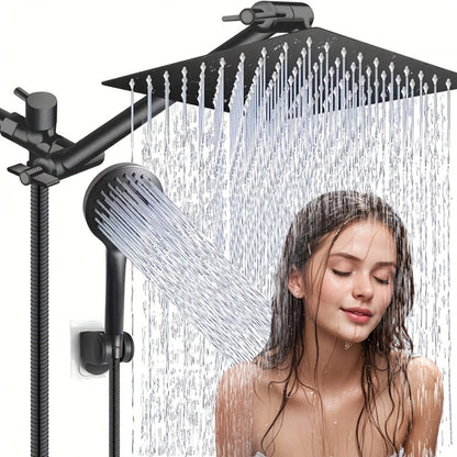 Rainfall and Handheld Shower Combo with 8-Inch Square Head, 11-Inch Extension Arm and Chrome Finish