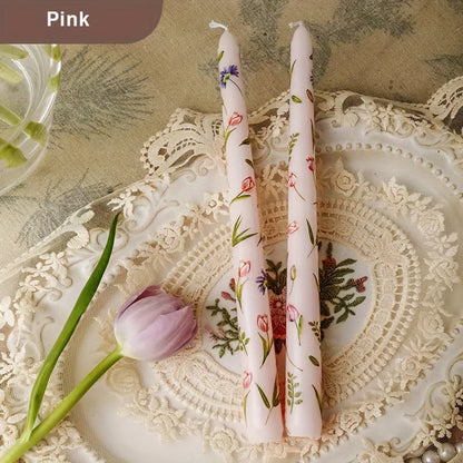 Patterned Taper Candle Set with 9.84-Inch Height in Green, Purple, Blue or Pink and Two- or Four-Piece Options
