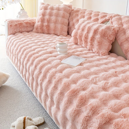 Sofa Cover Thick Faux Rabbit Plush Panels with Anti-Slip Feature for Seat, Armrest, Backrest or Pillowcase