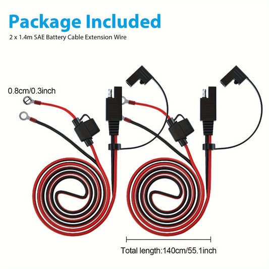 SAE Battery Cable Extension Wire 2pcs – SAE to O-Ring Terminal Connector Harness with 10A Fuse for Motorcycle, Car, ATV, Tractor & Riding Mower Battery Charging & Power Access