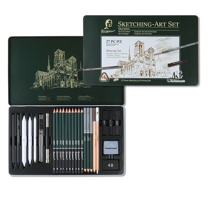 Sketching Pencil Set 27 Piece with Charcoal Pencils Charcoal Sticks Erasers Drawing Supplies for Artists Beginners Students Sketching Quick Sketching Art Kit Gift