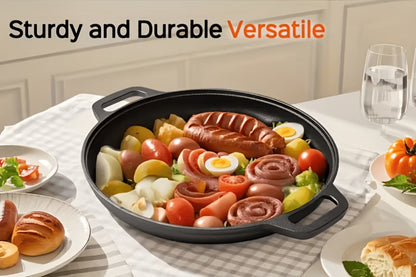 28cm Cast Iron Skillet with Dual Loop Handles and Broad Round Cooking Surface for Oven, Grill or Campfire Use