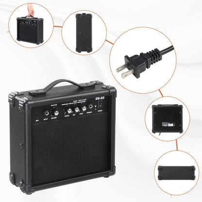 20W Electric Bass Guitar Amplifier with 6.5-Inch Speaker, Volume Treble Bass Middle Controls, Headphone Output Jack, AUX Input for MP3, Portable Practice Amp for Beginner & Home Studio Use