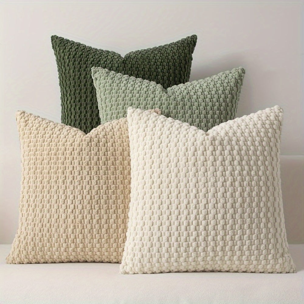 Four-Piece Textured Velvet Pillow Cover Set, 20 x 20 Inches with Coordinated Boho Geometric Patterns