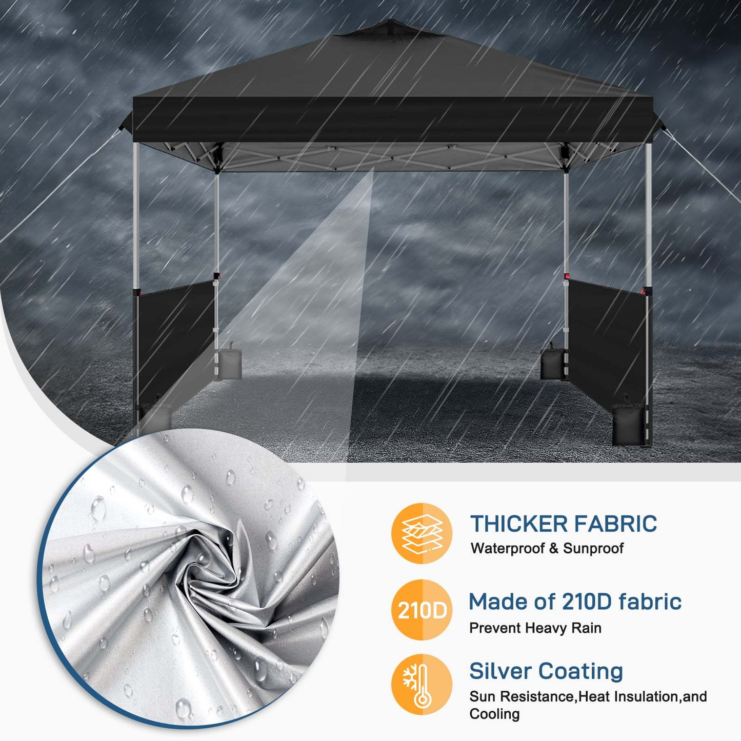 One-Push 10x10ft Canopy Tent with Two Adjustable Half Sidewalls, Four Sandbags and Wheeled Bag