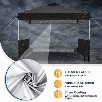 One-Push 10x10ft Canopy Tent with Two Adjustable Half Sidewalls, Four Sandbags and Wheeled Bag