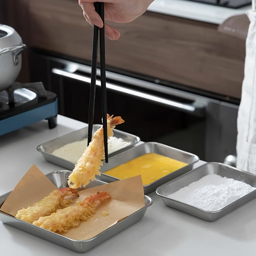 Breading Pan Set 3pcs, Stainless Steel Crumb Tray for Chicken Breading, Fish Coating and Meat Marinating, Oven Safe Food Prep Tray, Easy to Clean Breading Station for Kitchen Cooking