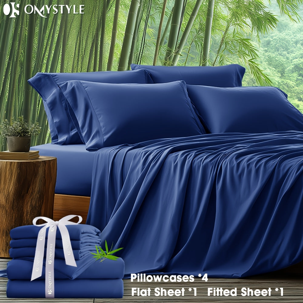Bamboo Blend Bed Sheet Set 6pcs – Flat Sheet, Fitted Sheet & 4 Pillowcases, Ultra Soft Lyocell Viscose Breathable Bedding for Hot Sleepers, Deep Pocket Twin Full Queen King, 11 Colors