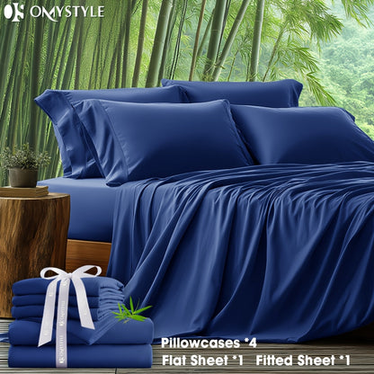 Bamboo Blend Bed Sheet Set 6pcs – Flat Sheet, Fitted Sheet & 4 Pillowcases, Ultra Soft Lyocell Viscose Breathable Bedding for Hot Sleepers, Deep Pocket Twin Full Queen King, 11 Colors