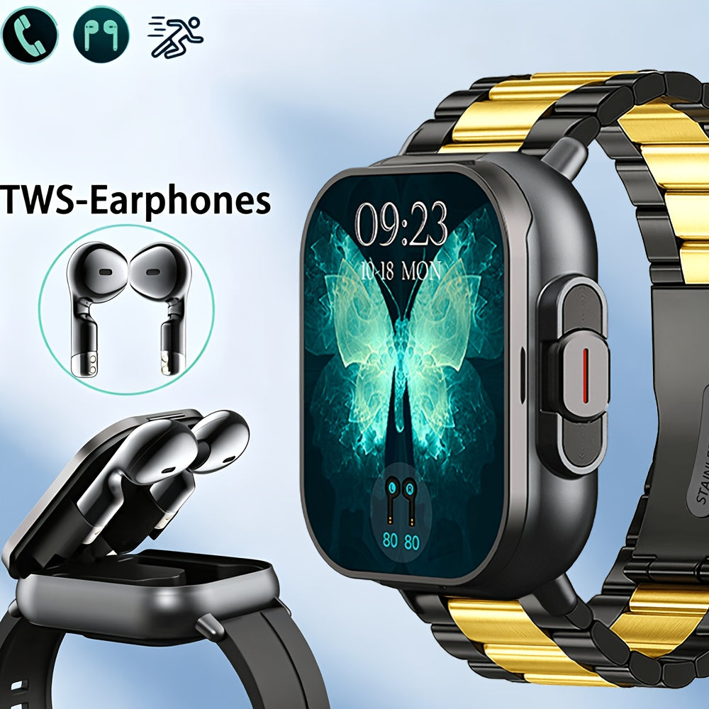 Smart Watch and TWS Earbuds Combo with Integrated Charging Case and Ten Metal Strap Selections