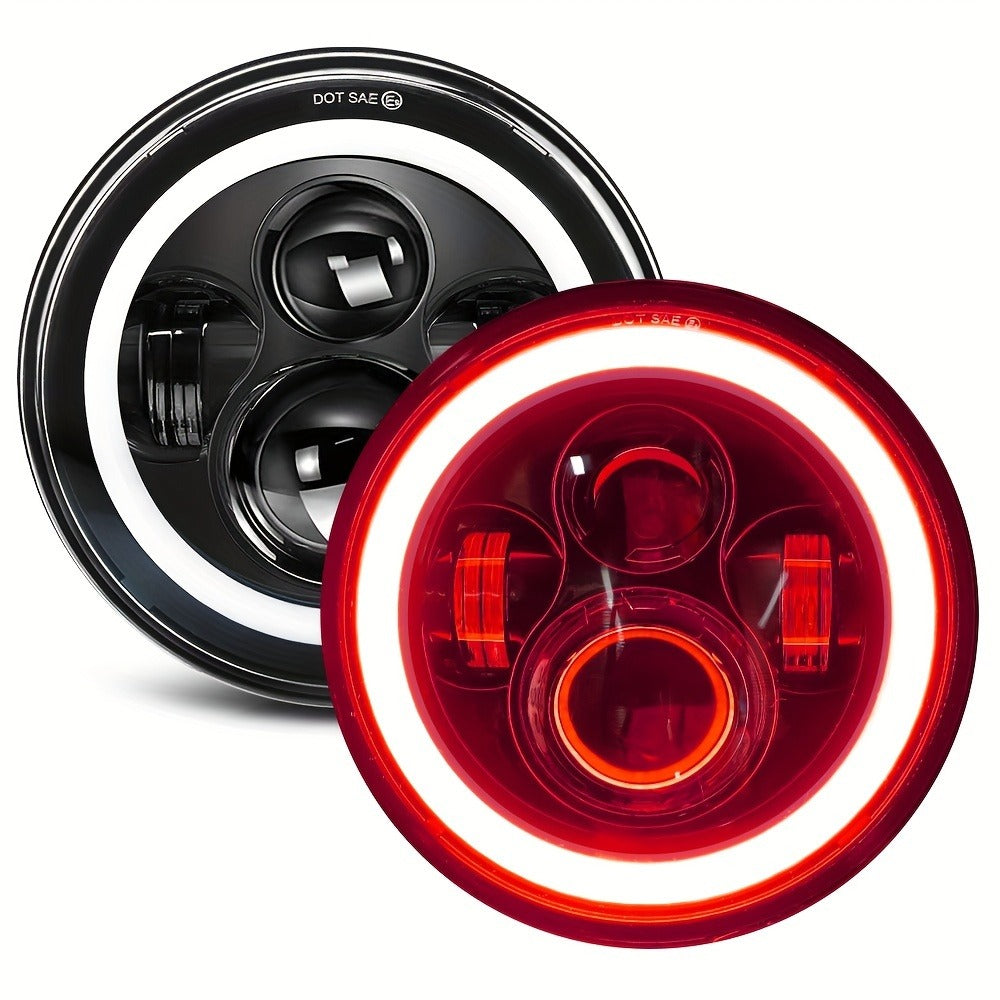 7 Inch Round LED Headlights for Jeep Wrangler JK TJ CJ Colorful DRL Halo Ring Amber Turn Signal High Low Beam, 2pcs White Red Green Blue Multi-Color Replacement Headlamp Set