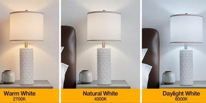 Ceramic Table Lamp – Modern Farmhouse Bedside Lamp with Drum Shade, 3 Color Temperature, Knob Switch, 9W LED Bulb Included, Rustic Nightstand Desk Light for Bedroom Living Room Office Dorm (Multiple Colors)
