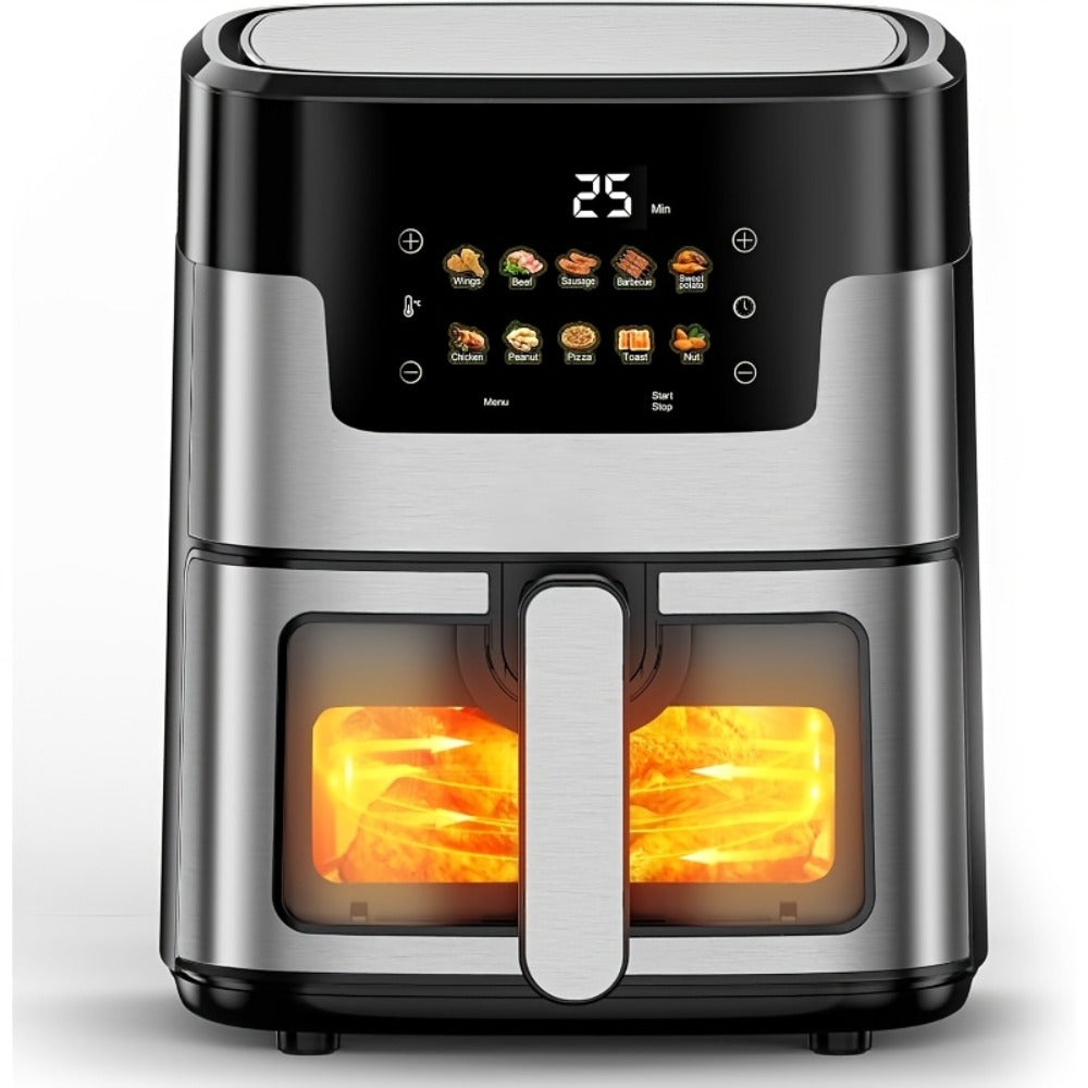 Air Fryer 7.5QT 10-in-1 Digital LED Touchscreen, Oilless Cooker with 10 Preset Cooking Modes, Basket & 100 Paper Liners Included