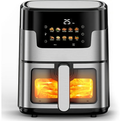 Air Fryer 7.5QT 10-in-1 Digital LED Touchscreen, Oilless Cooker with 10 Preset Cooking Modes, Basket & 100 Paper Liners Included